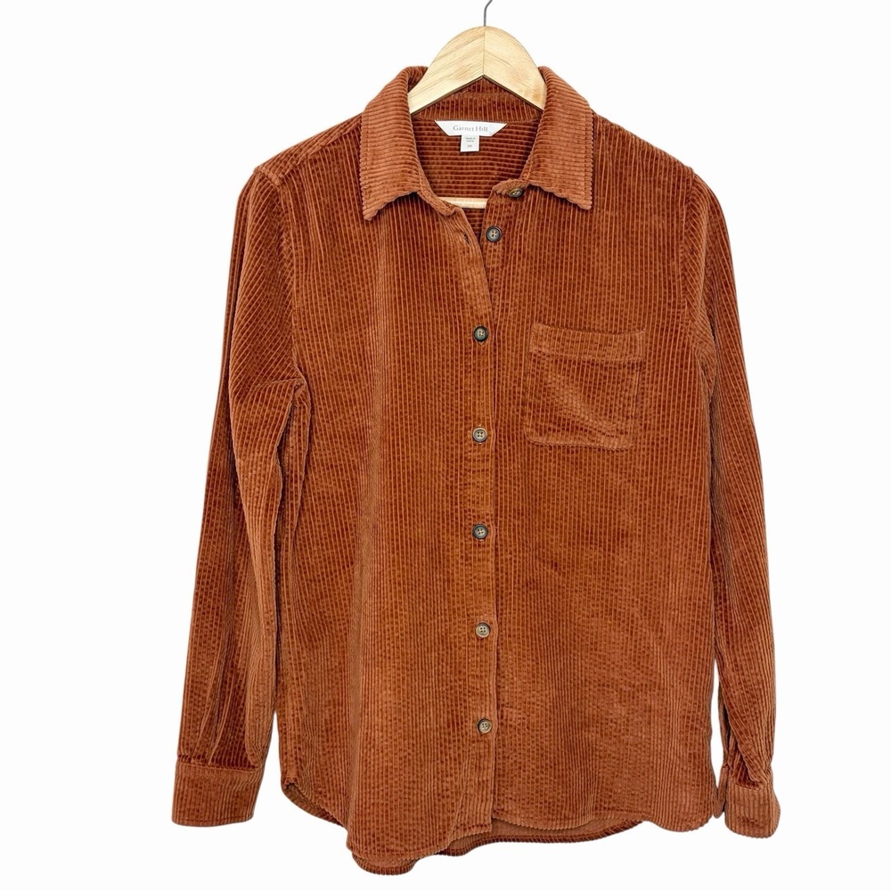 Garnet Hill Corduroy Shirt Brown Womens Size XS Shacket Fisherman Organic Cotton